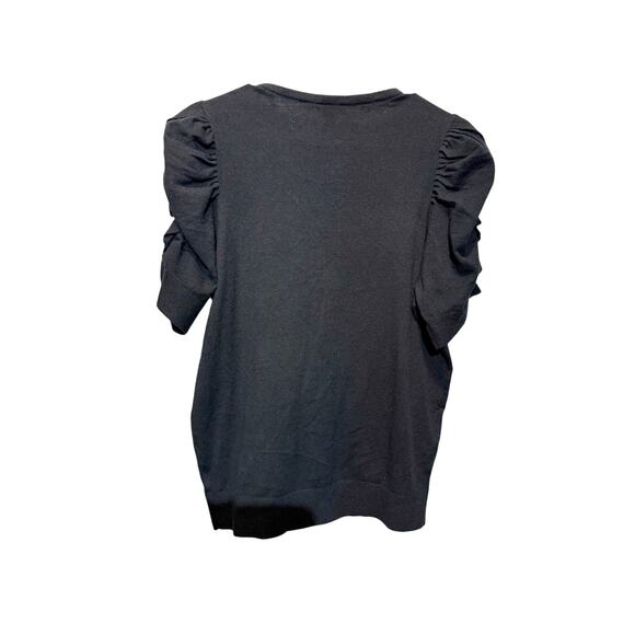 EXPRESS Short Sleeve Black Crewneck Sweater with Short Ruffle Sleeves Size L - Picture 3 of 10